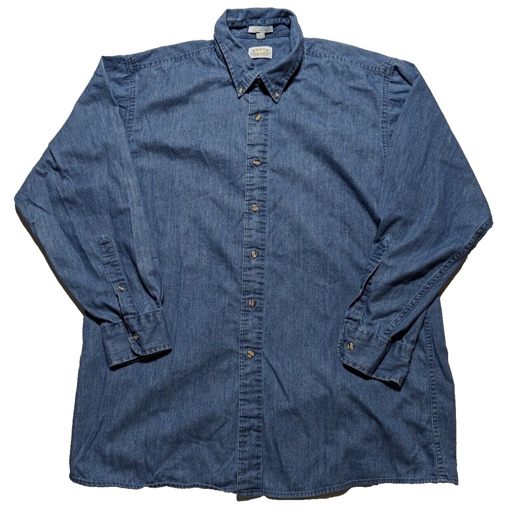 VTG EAGLE Shirtmakers Men Size 16.5 (32/33) Blue Denim Shirt‎